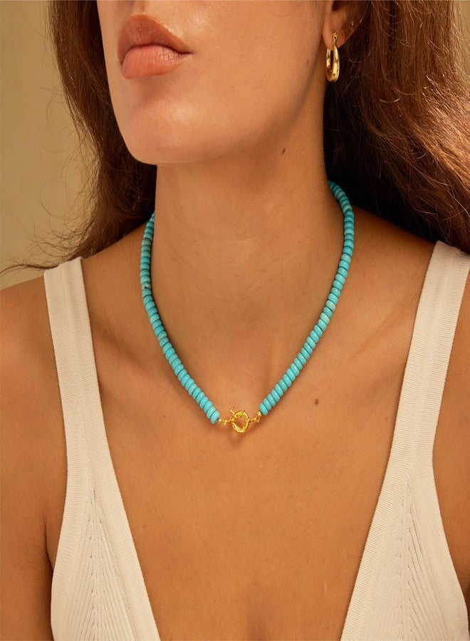 chorfla Beaded Gemstone Necklaces for Women, Bohemian Colored Choker Natural Stone Bead Decoration Summer Beach Handmade Jewelry Necklace, One size fits all, Gold Plated, natural - Image 3