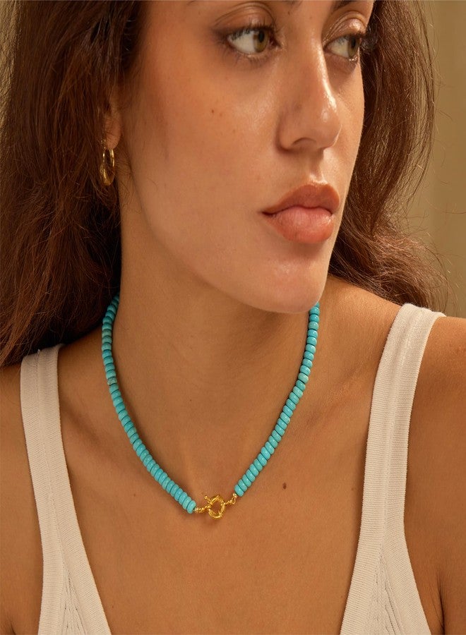 chorfla Beaded Gemstone Necklaces for Women, Bohemian Colored Choker Natural Stone Bead Decoration Summer Beach Handmade Jewelry Necklace, One size fits all, Gold Plated, natural - Image 4