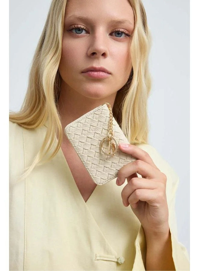 Shule Bags  Woven Knit Leather Charm Cardholder Cream. for Women | Best Price UAE