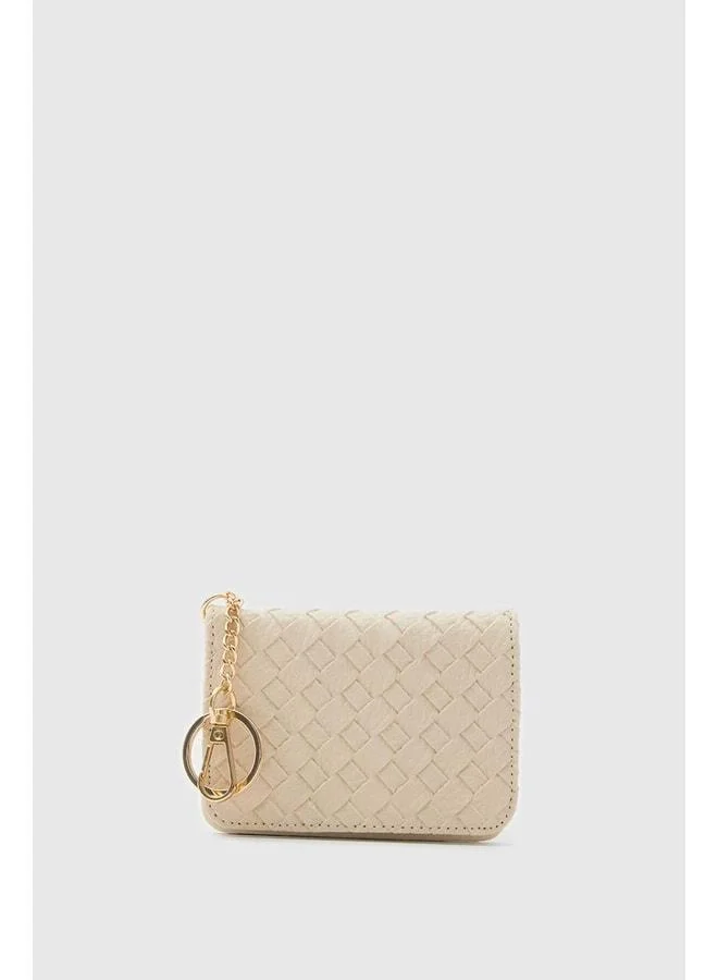 Woven Knit Leather Charm Cardholder Cream.