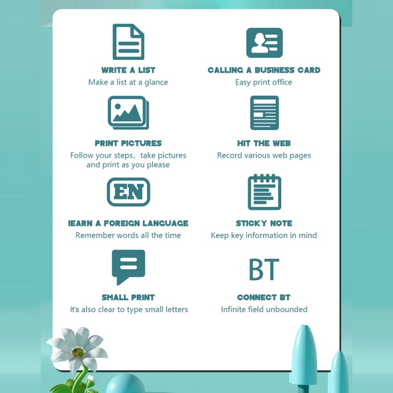 Mini Thermal Printer Multifunction Portable Sticker Maker Instant Photo Inkless Printing Support BT Connection for Smartphone with 9 Paper Rolls 57mm + 5 Self-Adhesive Paper Rolls Compatible with iOS - Image 4