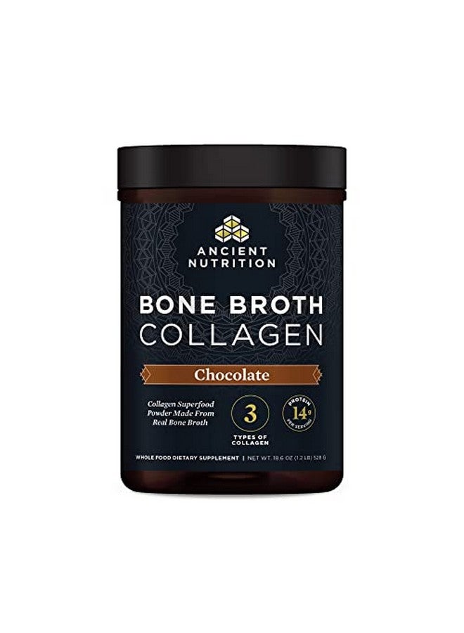 Ancient Nutrition مسحوق الكولاجين مرق العظام الكولاجين بالشوكولاتة الببتيدات المتعددة المحللة يدعم البشرة والأظافر مكمل المفاصل 30 وجبة 18.6 أونصة - Image 1