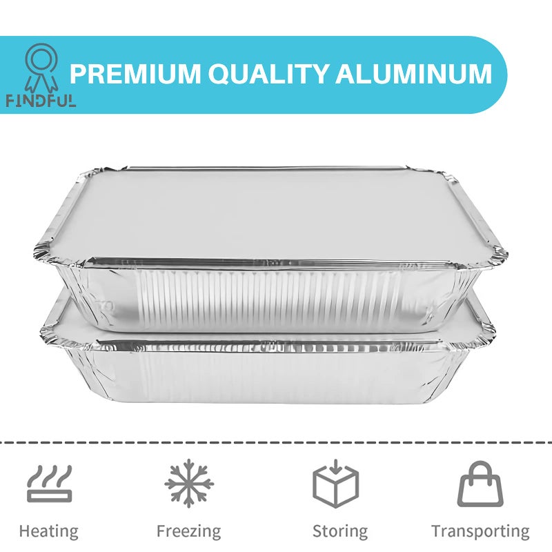 Findful Aluminum Pans with Lids (50-Pack, 8.5"×6") 2.25 LB Capacity Foil Food Containers with Lids - 50 Pans and 50 Cardboard Covers - Disposable Tin Foil Pans - for Baking, Meal Prep and Freezer, Takeout - Image 3