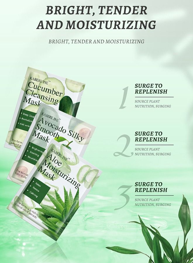 كابيرلين 9 قطع أقنعة الوجه الورقية ، الأفوكادو ، الخيار ، الصبار ، 25 ملليلتر - Image 2