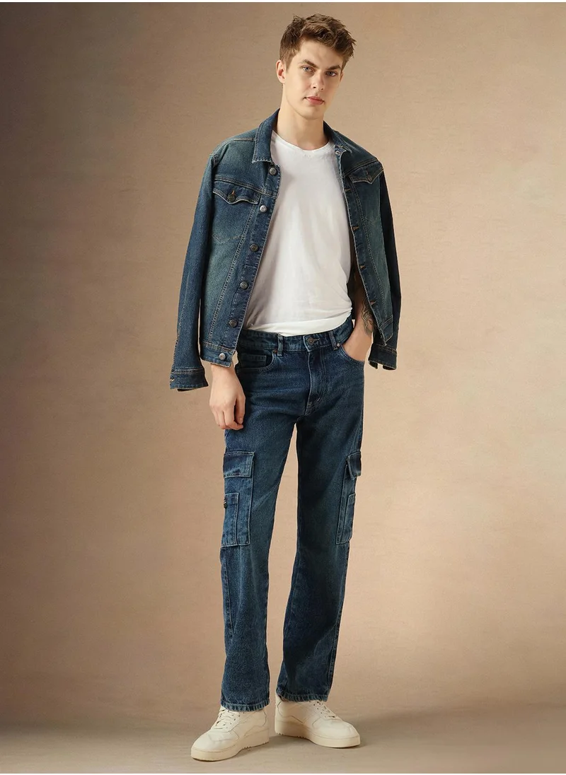 Dennis Lingo Men's Indigo 100% Cotton Solid Full Length Relaxed Fit Jeans