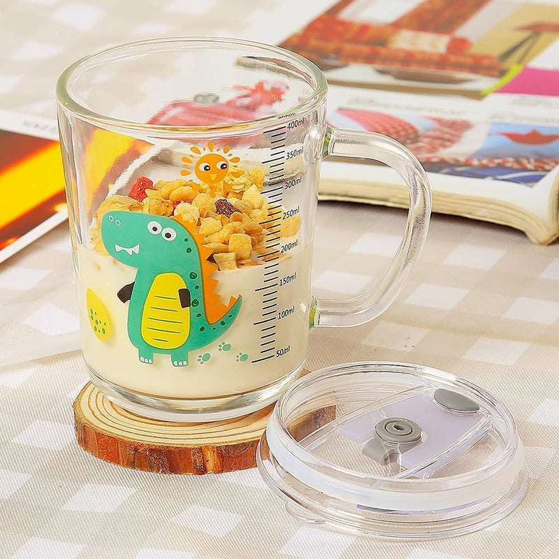 KANDPAND Cartoon Printed Design Water Drinking Glass Milk Glass Sipper CupMug with Handle Thick Shake Mug with Straw Lid Tea Coffee Tumbler for Kids Fruit Juice Smoothie Sipper Bottle 350ml Pack of 2 - Image 5