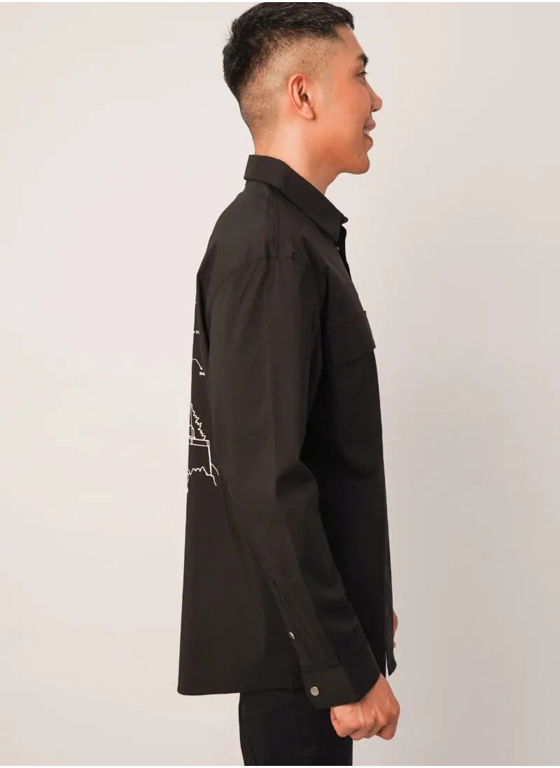 JACK & JONES - Men’s Rear Side Printed Collared Neck Shirt in Pure Black - Image 1