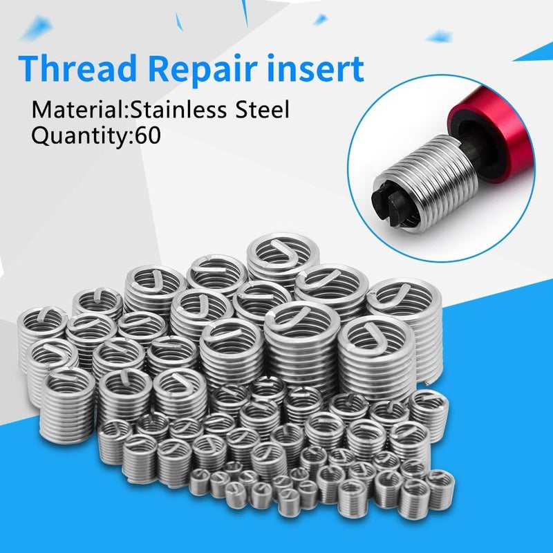 Ejoyous 60 Pcs Wire Thread Inserts kit, M3 M4 M5 M6 M8 M10 Stainless Steel Wire Screw Sleeve Thread Repair Kit for Helical Repair, Eliminate Screw Hole Deviation - Image 2