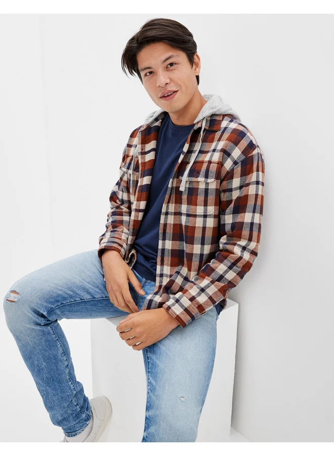 American Eagle AE Super Soft Hooded Flannel Shirt