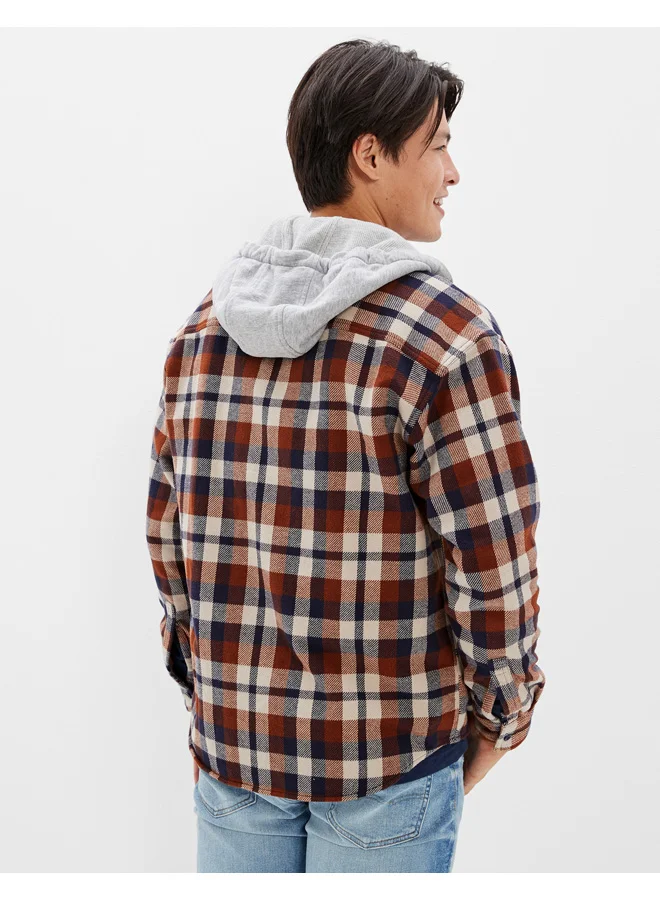 American Eagle AE Super Soft Hooded Flannel Shirt