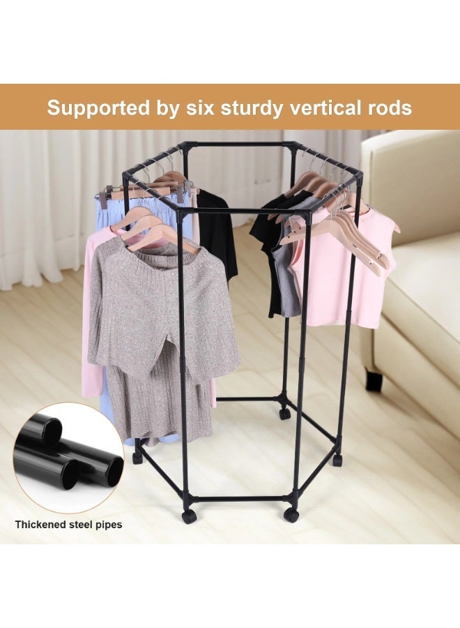 Sisily Rotatable clothing rack, hexagonal dormitory clothes hanger, indoor drying rack, portable clothes rack - Image 3