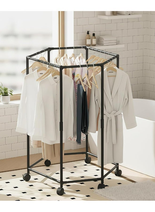 Sisily Hexagonal Rotating Clothes Rack, Mobile Rolling Garment Hanger with Wheels, Heavy Duty Clothing Storage Stand for Wardrobe Organization - Image 4