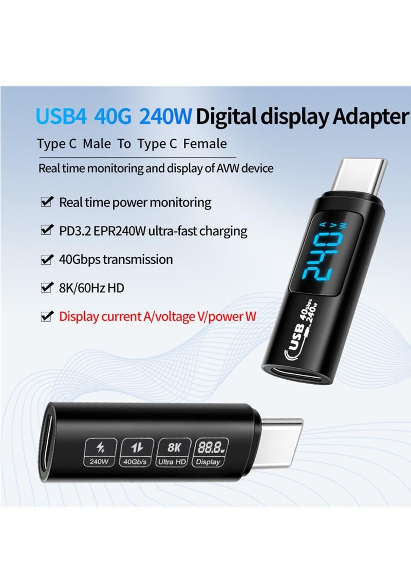 SYOSI USB C Adapter 2Pack 240W Male to Female Extension Type Power Meter Tester with Digital Display for iPad Pro iPhone 15 Max MacBook Laptop and All Cable - Image 2