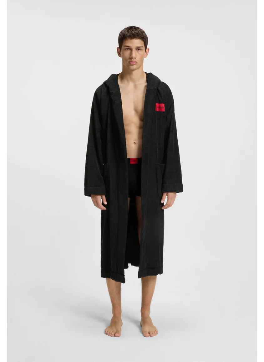HUGO Cotton-terry dressing gown with red logo label