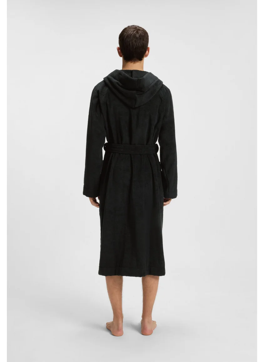 HUGO Cotton-terry dressing gown with red logo label