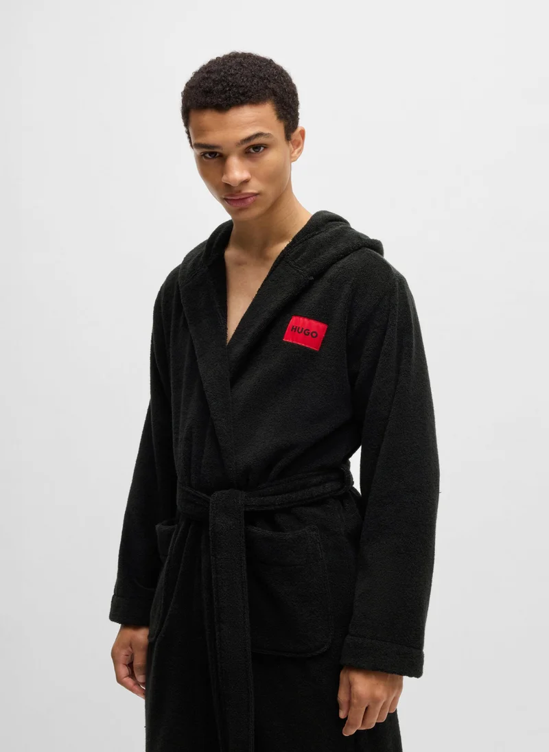 HUGO Cotton-terry dressing gown with red logo label