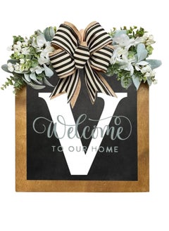 Y&D Welcome Sign Creative Bowknot Letter Wreath In Front Of The Door Outdoor Decoration Props For The Courtyard 35x40CM  - Image 1