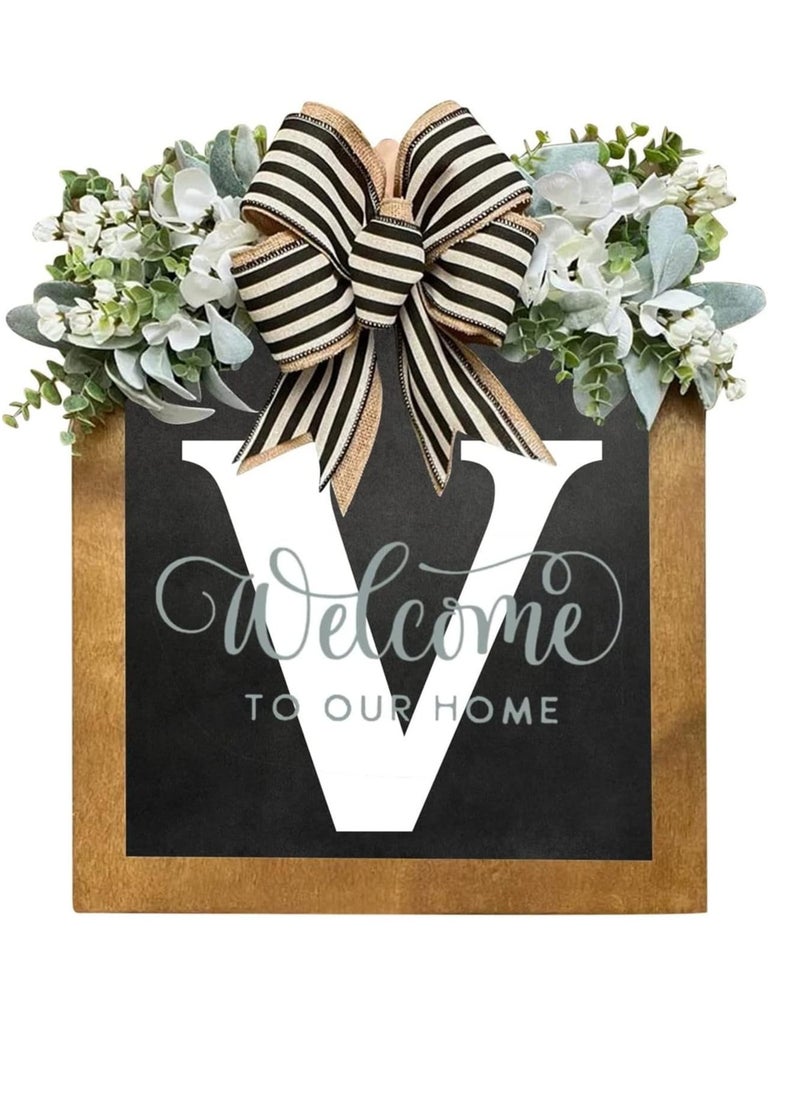 Y&D Welcome Sign Creative Bowknot Letter Wreath In Front Of The Door Outdoor Decoration Props For The Courtyard 35x40CM  - Image 1