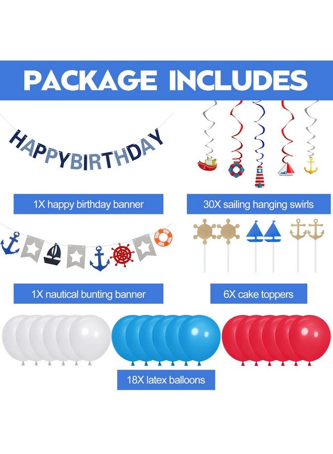 Junkin 59 Pcs Nautical Cruise Birthday Party Decorations Include Fish Net, Sailing Swirls, Nautical Banner, Cake Topper, Foil Fringe Curtains and Latex Balloons for Boys Girls Summer Events Party - Image 3