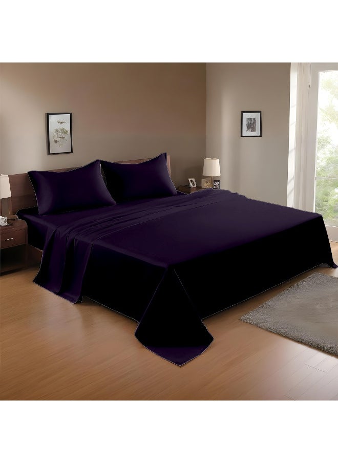 Rest 3-Piece Violet Plush 240X260 Flat Bedsheet Set Includes 1 Deep Pocket Flat Bedsheet And 2 Pillow Covers, Breathable And Machine Washable  - Image 1