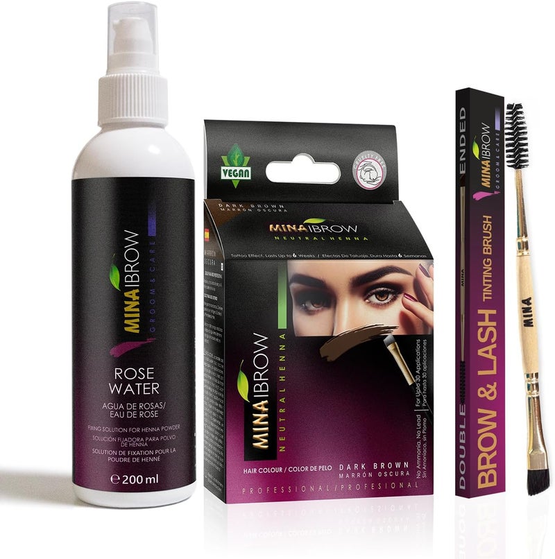 MinaiBrow Mina ibrow Hair Color Dark Brown|Natural Spot coloring and Hair Tinting Powder with Rose water and Duo Angled Brush, Water and Smudge Proof | No Ammonia, No Lead with 100% Gray Converge Upto 30 - Image 1