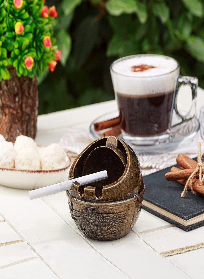 Crystalia Windproof Ashtray with Lid for Cigarettes, Metal Decorative Odorless Cigar Holder for Table Patio Indoor Outdoor, Cute Handicraft Covered Ash Tray, Fancy Gift for Smokers Home Office Desktop - Image 3