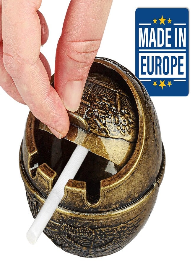 Crystalia Windproof Ashtray with Lid for Cigarettes, Metal Decorative Odorless Cigar Holder for Table Patio Indoor Outdoor, Cute Handicraft Covered Ash Tray, Fancy Gift for Smokers Home Office Desktop - Image 1
