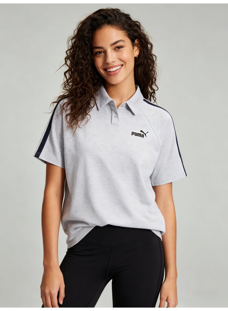 بوما PUMA Women’s Classic Stripe Short-Sleeve Polo Shirt, Light Gray - Image 1