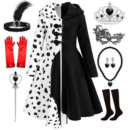 Akokvlar Girls Dalmatian Print Costume Vintage Halloween Dress Up Outfit (9-10 Years, White) - Image 1