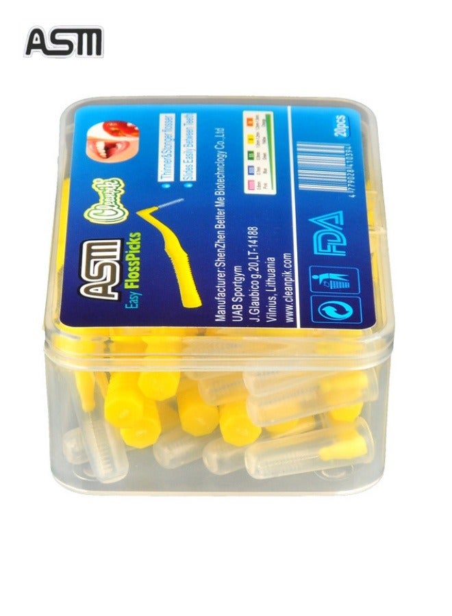 إيه إس إم 20 قطعة / صندوق L شكل دفع وسحب فرشاة بين الأسنان 1.0-1.2 مللي متر قطرها أصفر - Image 1