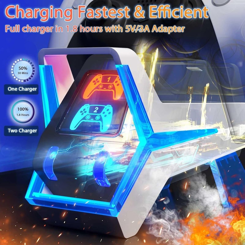 NALACAL محطة شحن وحدة تحكم PS5 من NALACAL، محطة شحن PS5 مزودة بمحول كهربائي AC بريطاني سريع الشحن بجهد 5V/3A، مع إضافات لشحن وحدتي تحكم في نفس الوقت بتصميم إلكتروني على شكل كلب ومؤشر LED. - Image 3