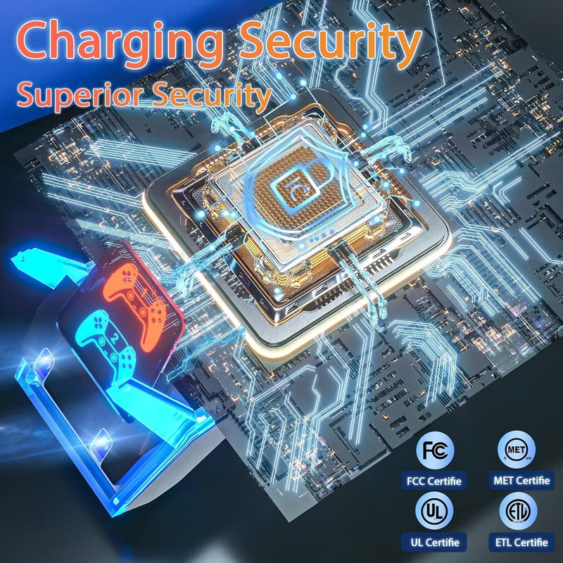 NALACAL محطة شحن وحدة تحكم PS5 من NALACAL، محطة شحن PS5 مزودة بمحول كهربائي AC بريطاني سريع الشحن بجهد 5V/3A، مع إضافات لشحن وحدتي تحكم في نفس الوقت بتصميم إلكتروني على شكل كلب ومؤشر LED. - Image 4
