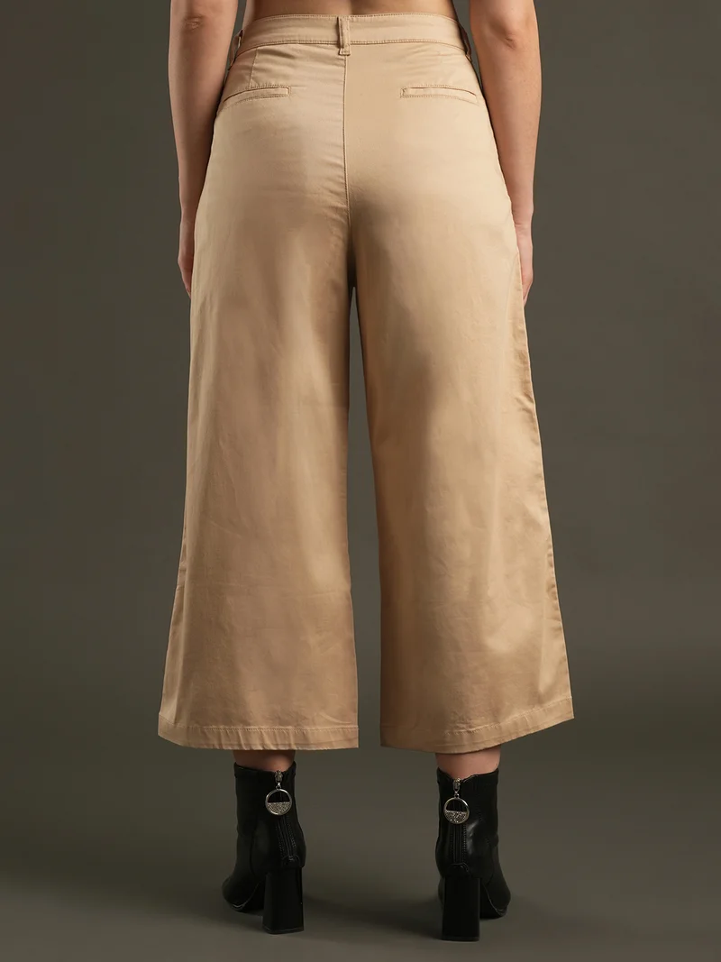 globus Women Relaxed Wide Leg Mid-Rise Trousers