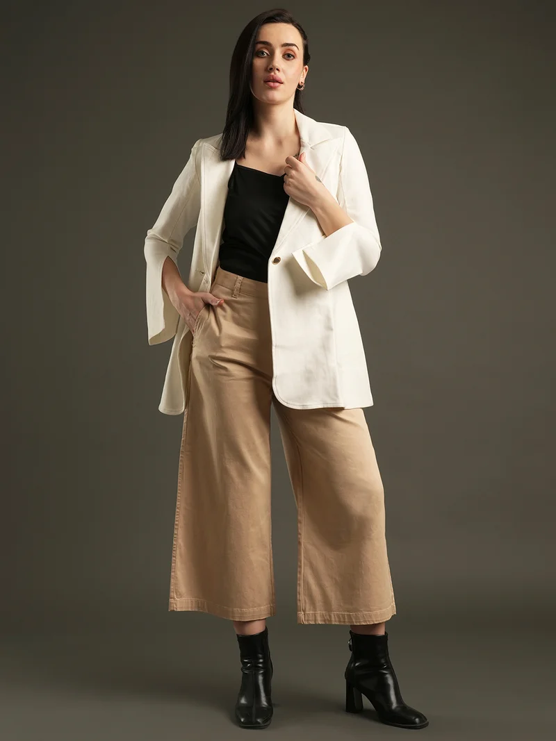 globus Women Relaxed Wide Leg Mid-Rise Trousers