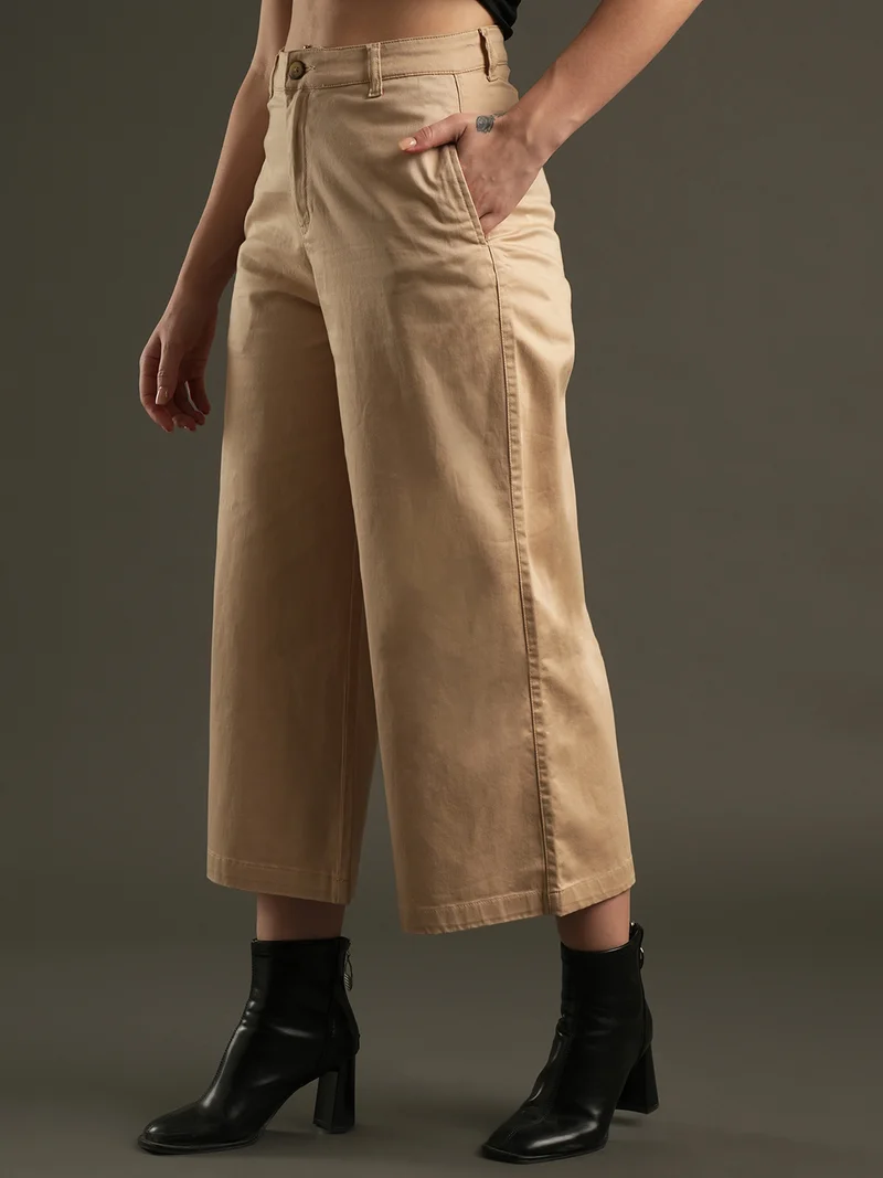 globus Women Relaxed Wide Leg Mid-Rise Trousers