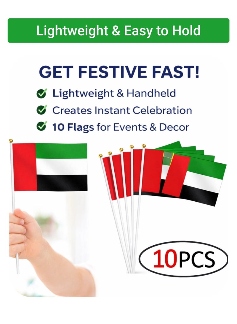 UAE Hand Flags 10PCS Set, Handheld Small UAE Flags for National Day, Events, School Activities & Party Decorations - Image 2