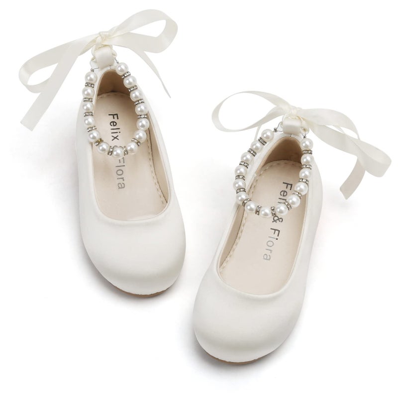 Felix & Flora Toddler Little Ballet Shoes Ivory White Size 9 Flower Girls Mary Jane Flats Dress Shoes Party Wedding - Image 1