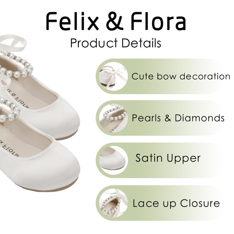 Felix & Flora Toddler Little Ballet Shoes Ivory White Size 9 Flower Girls Mary Jane Flats Dress Shoes Party Wedding - Image 4