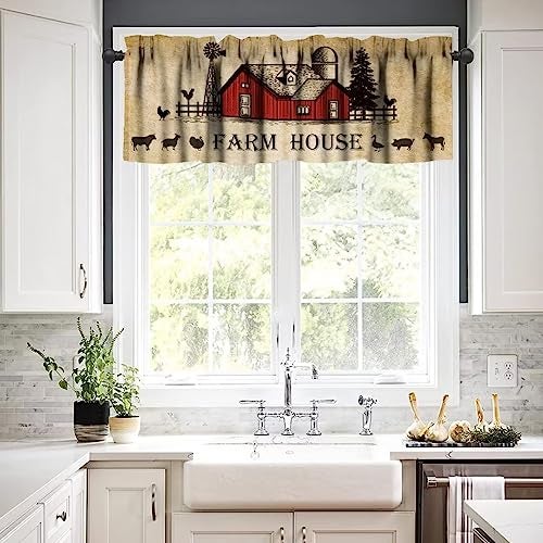 JanJCurt Rustic Kitchen Curtain Valance, Farmhouse Animal Cow Pig Chicken Window Valance, Western Country Style Window Treatment Valance for Living Room,54x18in - Image 4