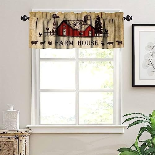 JanJCurt Rustic Kitchen Curtain Valance, Farmhouse Animal Cow Pig Chicken Window Valance, Western Country Style Window Treatment Valance for Living Room,54x18in - Image 3