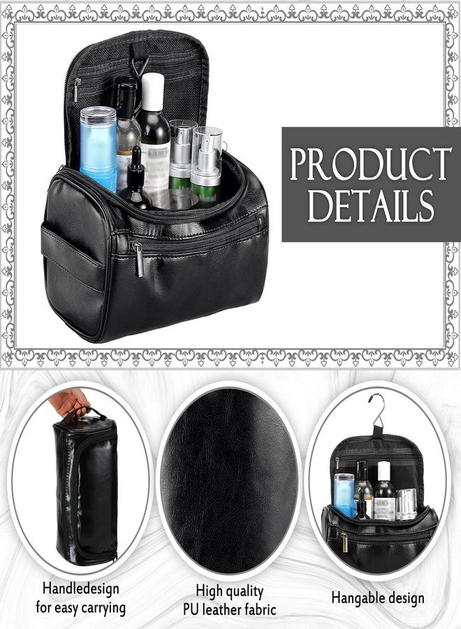 Aliceset 6 Pcs Groomsmen Gift Groomsmen Toiletry Bags Set of 6 Leather Toiletry Bag for Men with Hook Leather Wedding Proposal Bag with Side Handle Father Gift(Black) - Image 3