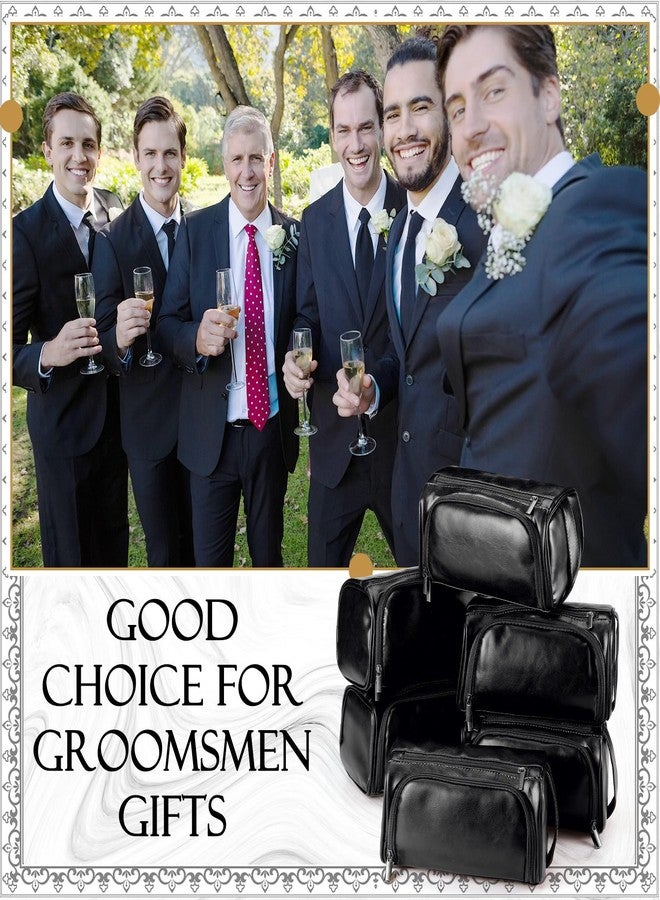 Aliceset 6 Pcs Groomsmen Gift Groomsmen Toiletry Bags Set of 6 Leather Toiletry Bag for Men with Hook Leather Wedding Proposal Bag with Side Handle Father Gift(Black) - Image 5