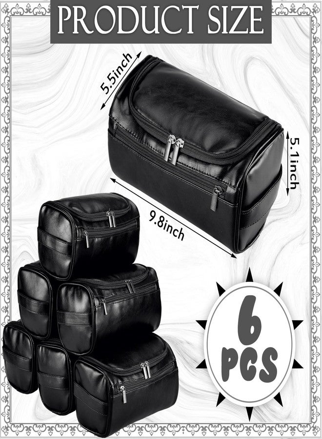 Aliceset 6 Pcs Groomsmen Gift Groomsmen Toiletry Bags Set of 6 Leather Toiletry Bag for Men with Hook Leather Wedding Proposal Bag with Side Handle Father Gift(Black) - Image 2