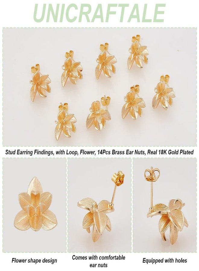 UNICRAFTALE 10Pcs Real 18K Gold Plated Flowers Stud Earring Findings Ear Stud Flowers Earring Posts with Pins and Butterfly Earring Backs for DIY Earring Jewelry Making - Image 5