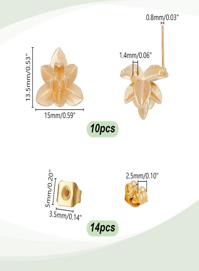UNICRAFTALE 10Pcs Real 18K Gold Plated Flowers Stud Earring Findings Ear Stud Flowers Earring Posts with Pins and Butterfly Earring Backs for DIY Earring Jewelry Making - Image 3