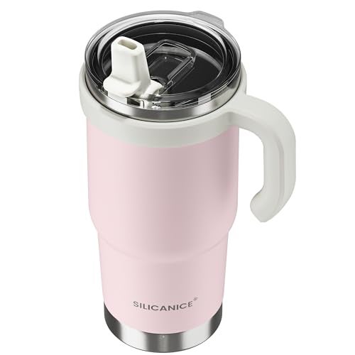 SILICANICE For Iced Coffee & Smoothies – Never Drink from a Moldy Lid Again: 24oz Hygienic Tumbler, 100% Leakproof Lid & Removable Foldable Spout. Reinforced Base, Fits Cup Holders-Pink sand - Image 1