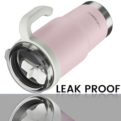 SILICANICE For Iced Coffee & Smoothies – Never Drink from a Moldy Lid Again: 24oz Hygienic Tumbler, 100% Leakproof Lid & Removable Foldable Spout. Reinforced Base, Fits Cup Holders-Pink sand - Image 3
