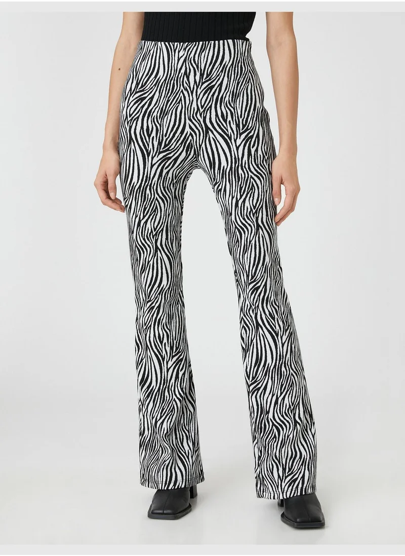 كوتون High Rise Zebra Patterned Flare Trousers