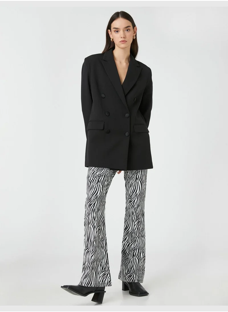 كوتون High Rise Zebra Patterned Flare Trousers