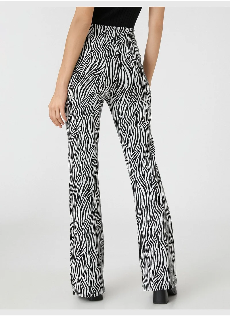 كوتون High Rise Zebra Patterned Flare Trousers